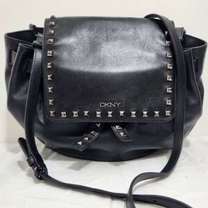 DKNY Black Leather Studded Crossbody Bag handbag Shoulder bag.